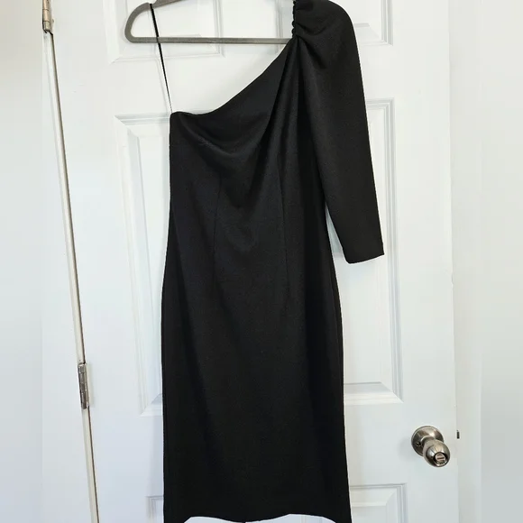 Trina Turk One Shoulder Fancy LBD Little Black Dress XS 2 - Picture 3 of 7